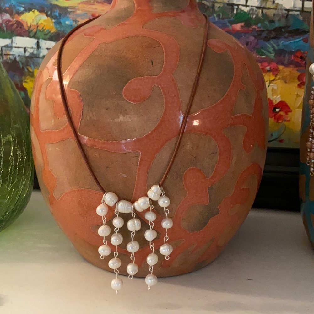 Handcrafted Freshwater Pearl and Leather Necklace